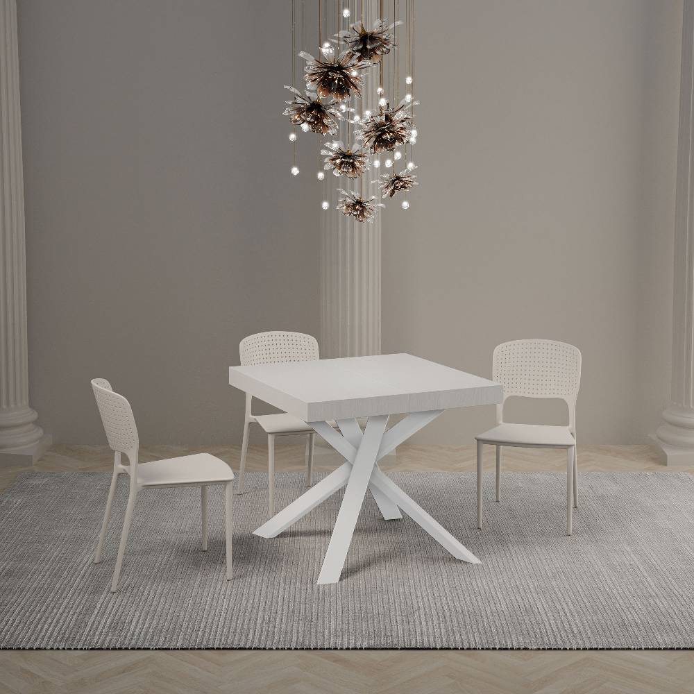Itamoby Tavolo allungabile 90×90/194 cm Clerk Premium piano Bianco Frassino – gambe Bianche Italia