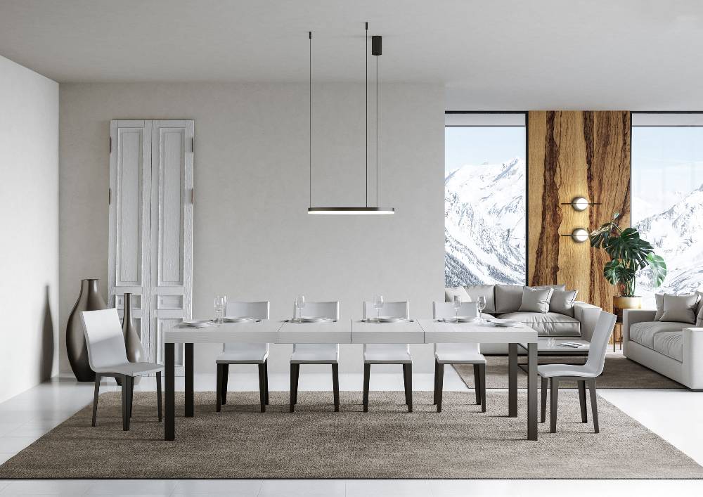 Itamoby Tavolo allungabile 90X120/224 cm Everyday Premium Bianco Frassino telaio Antracite Presa