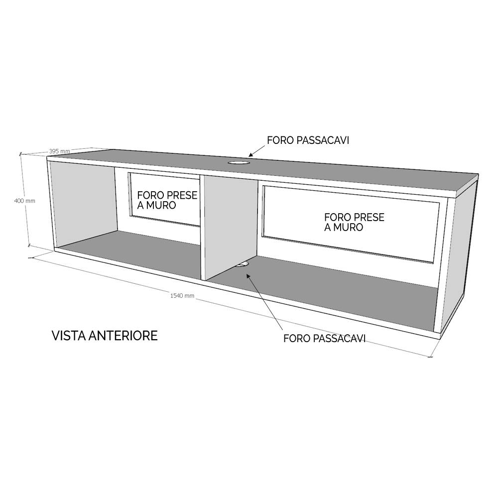 Itamoby Pensile TV Ribalta con passa cavi L.153,6 H.40 P.39,5 Bianco Frassino Qualità