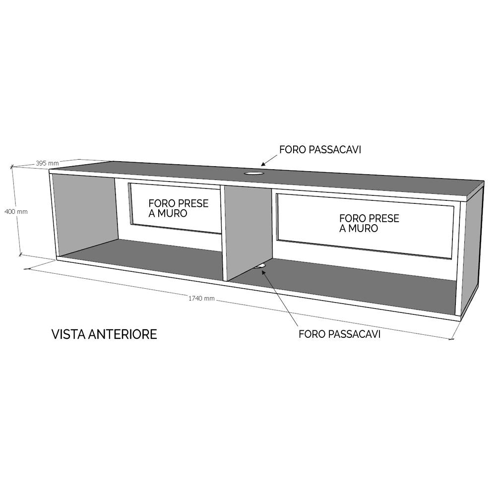 Itamoby Pensile TV Ribalta con passa cavi L.173,6 H.40 P.39,5 Bianco Frassino Sconto