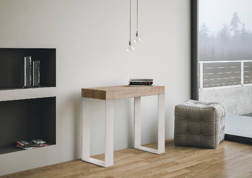 Itamoby Consolle allungabile 90×40/300 cm Tecno Quercia Natura telaio Bianco Shopping Online