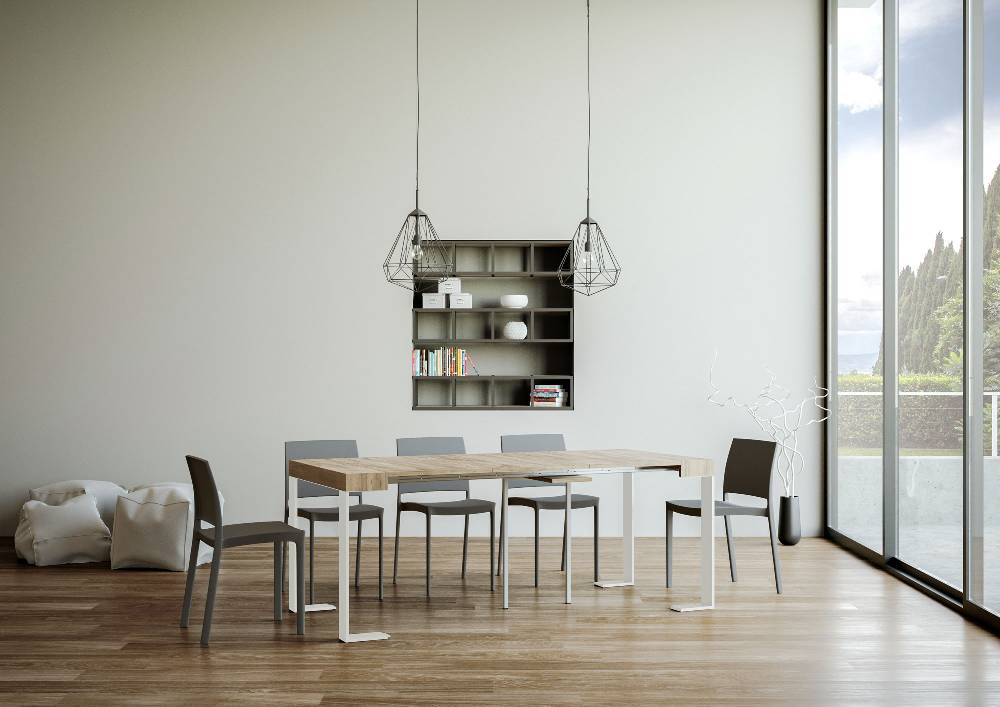 Itamoby Consolle allungabile 90×40/300 cm Tecno Quercia Natura telaio Bianco Shopping Online