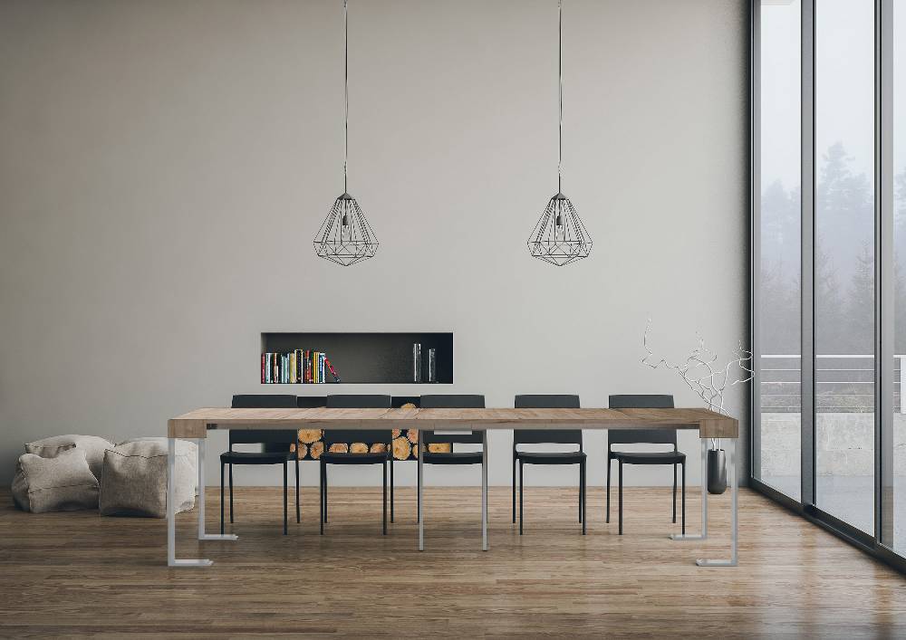 Itamoby Consolle allungabile 90×40/300 cm Tecno Quercia Natura telaio Bianco Shopping Online