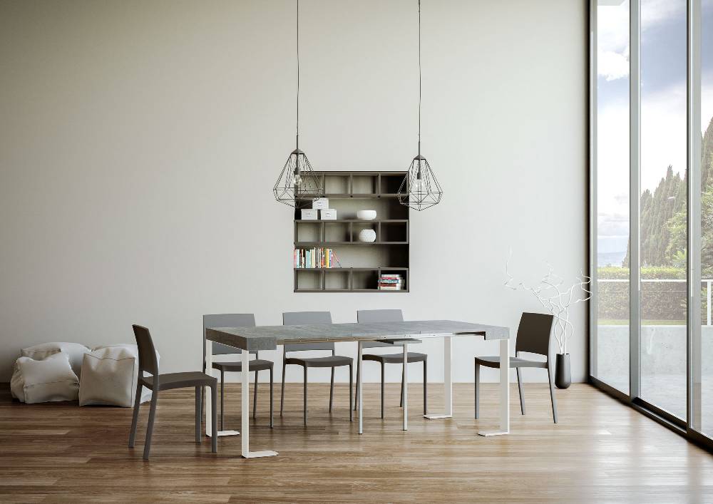 Itamoby Consolle allungabile 90×40/196 cm Tecno Small Cemento telaio Bianco Prezzo Ridotto