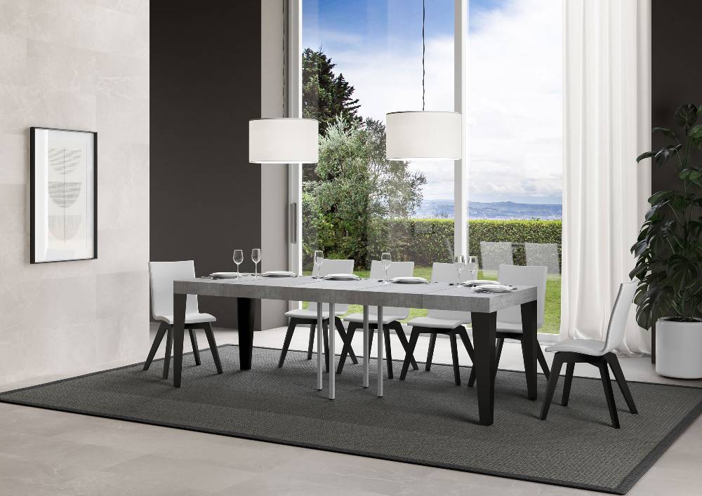 Itamoby Tavolo allungabile 90×90/246 cm Flame Premium Cemento telaio Antracite Italia