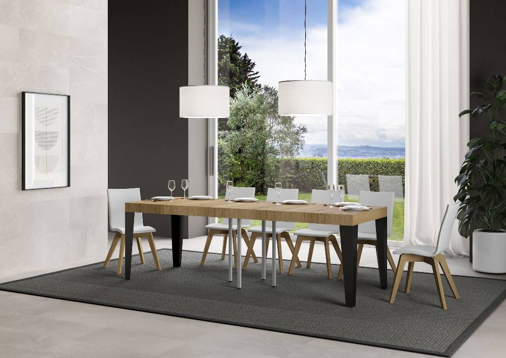 Itamoby Tavolo allungabile 90×90/246 cm Flame Premium Quercia Natura telaio Antracite 2025