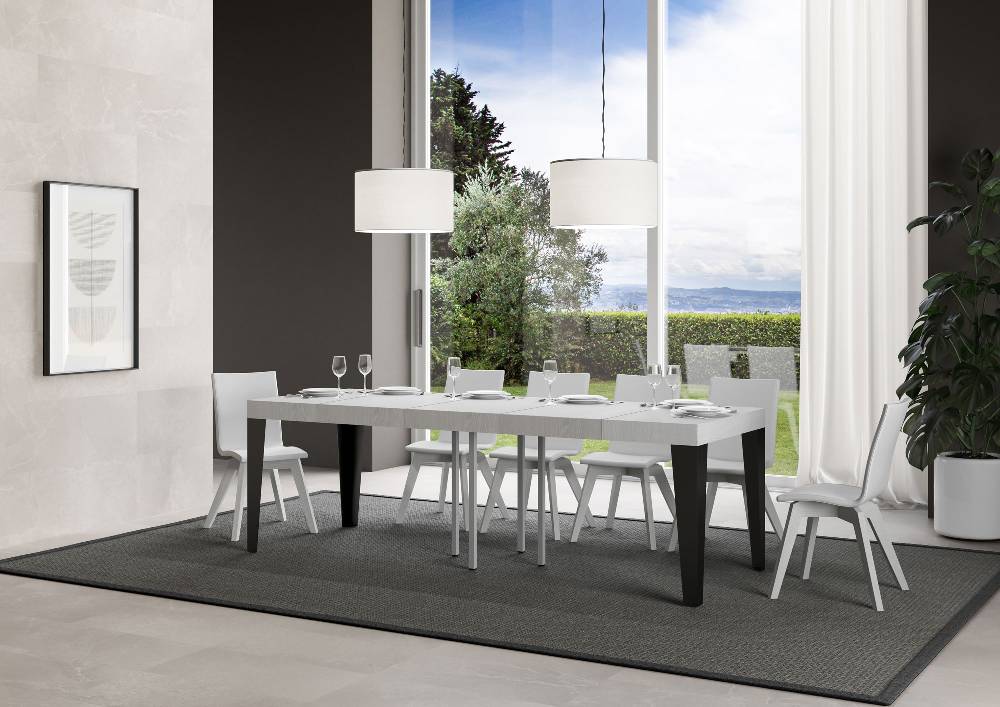 Itamoby Tavolo allungabile 90×90/246 cm Flame Premium Bianco Frassino telaio Antracite Spedizione Gratuita