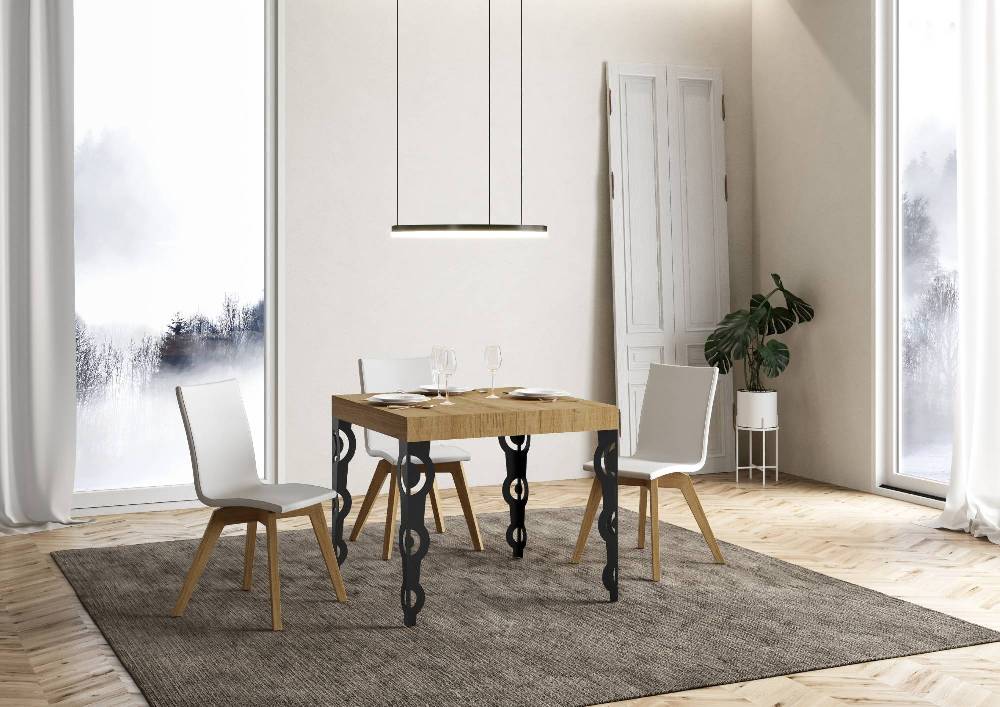 Itamoby Tavolo allungabile 90×90/246 cm Karamay Premium Quercia Natura telaio Antracite Consegna Veloce