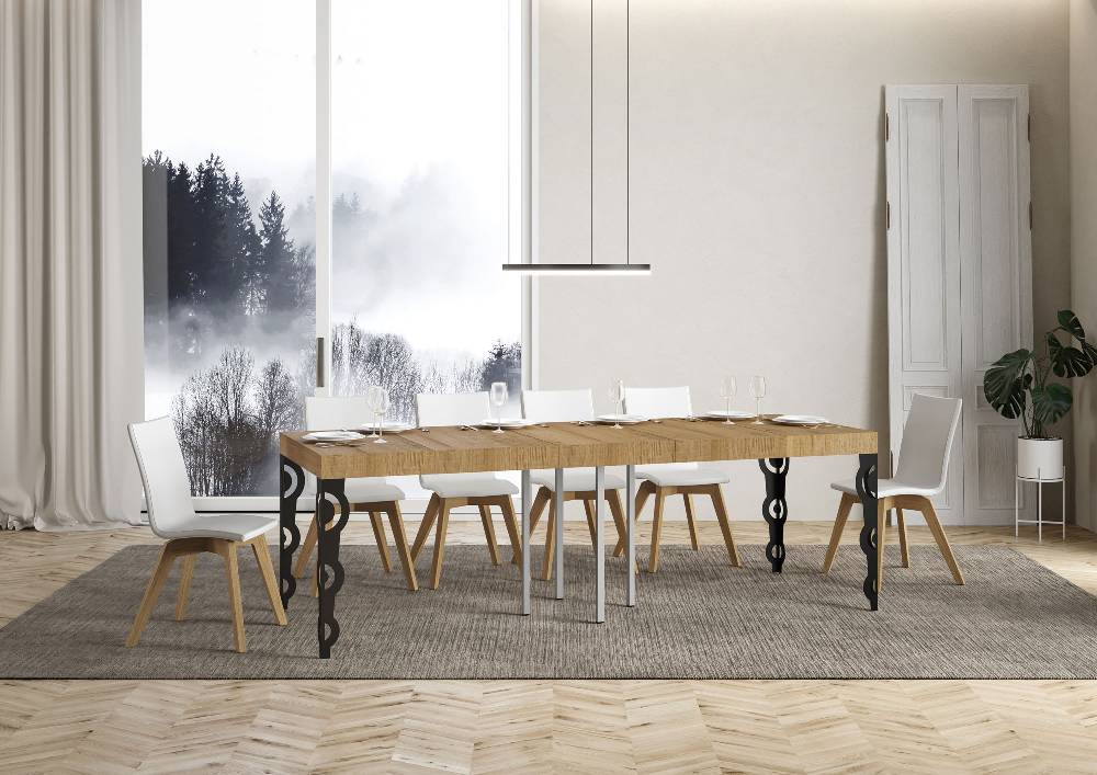 Itamoby Tavolo allungabile 90×90/246 cm Karamay Premium Quercia Natura telaio Antracite Consegna Veloce