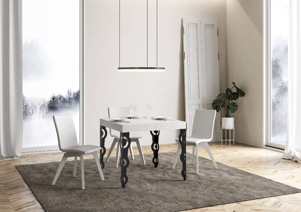 Itamoby Tavolo allungabile 90×90/246 cm Karamay Premium Bianco Frassino telaio Antracite Promozione Limitata