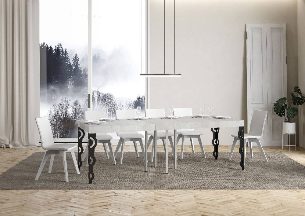 Itamoby Tavolo allungabile 90×90/246 cm Karamay Premium Bianco Frassino telaio Antracite Promozione Limitata