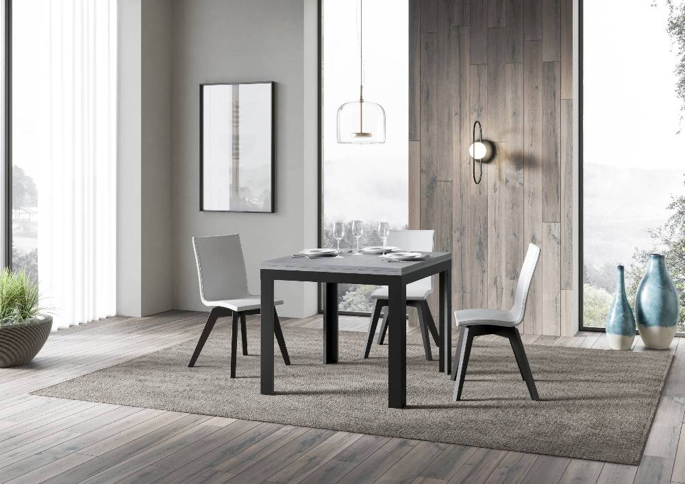 Itamoby Tavolo Linea Libra Cemento 90×90 Allungato 90×180 telaio Antracite Sostegno trimestrale