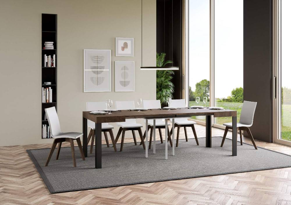 Itamoby Tavolo Linea Allungabile piano Noce 90×90 Allungato 246 telaio Antracite Sconti questo mese