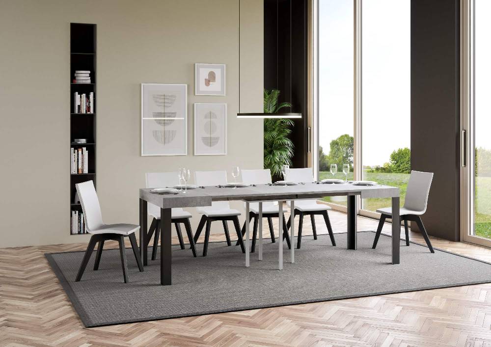 Itamoby Tavolo Linea Allungabile piano Cemento 90×90 Allungato 246 telaio Antracite 2025