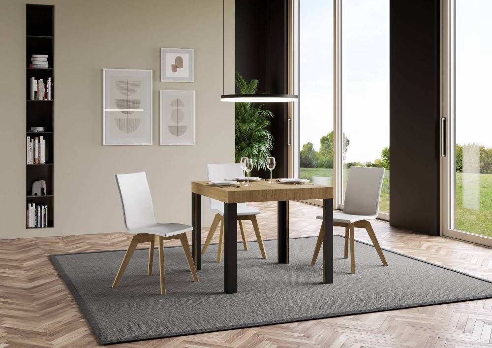 Itamoby Tavolo Linea Allungabile piano Quercia Natura 90×90 Allungato 246 telaio Antracite Italy