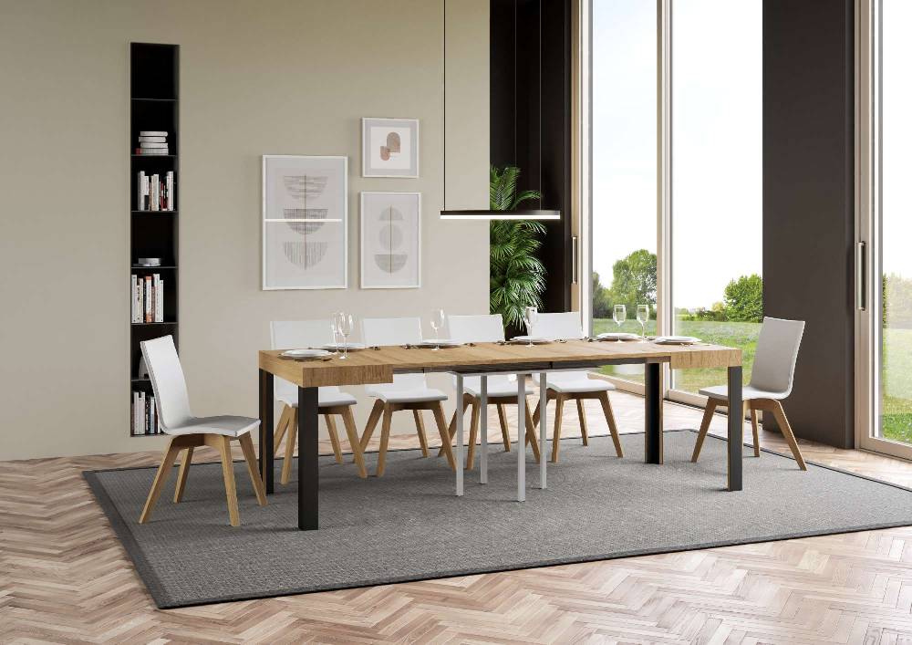 Itamoby Tavolo Linea Allungabile piano Quercia Natura 90×90 Allungato 246 telaio Antracite Italy