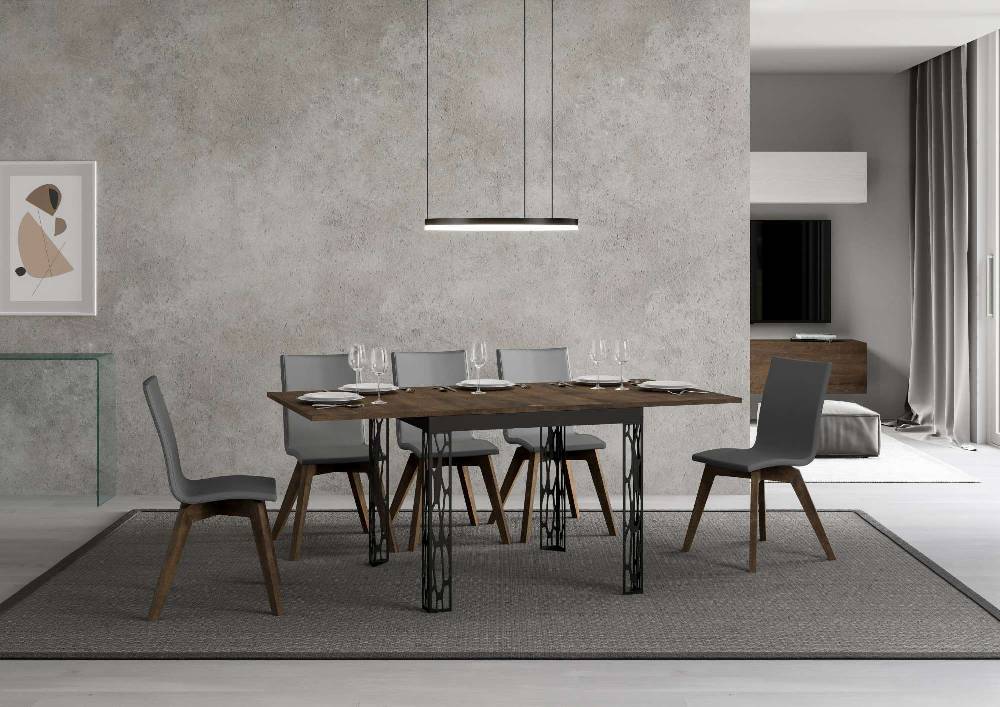 Itamoby Tavolo Ghibli Libra Noce 90×90 allungato 90×180 telaio Antracite Qualità Garantita