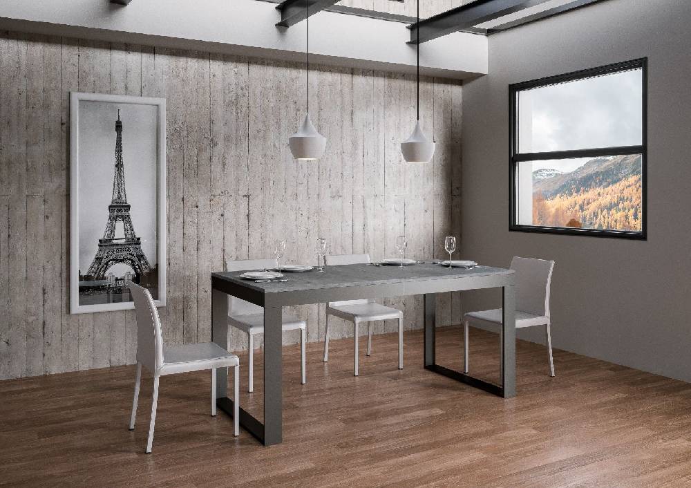 Itamoby Tavolo Tecno Evolution piano Cemento 90×160 Allungato 90×264 telaio Antracite In Vendita