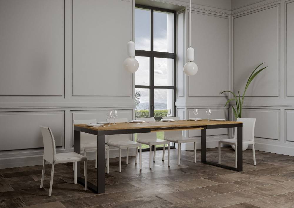 Itamoby Tavolo Tecno Evolution piano Quercia Natura 90×120 Allungato 90×224 telaio Antracite Vendita Economica