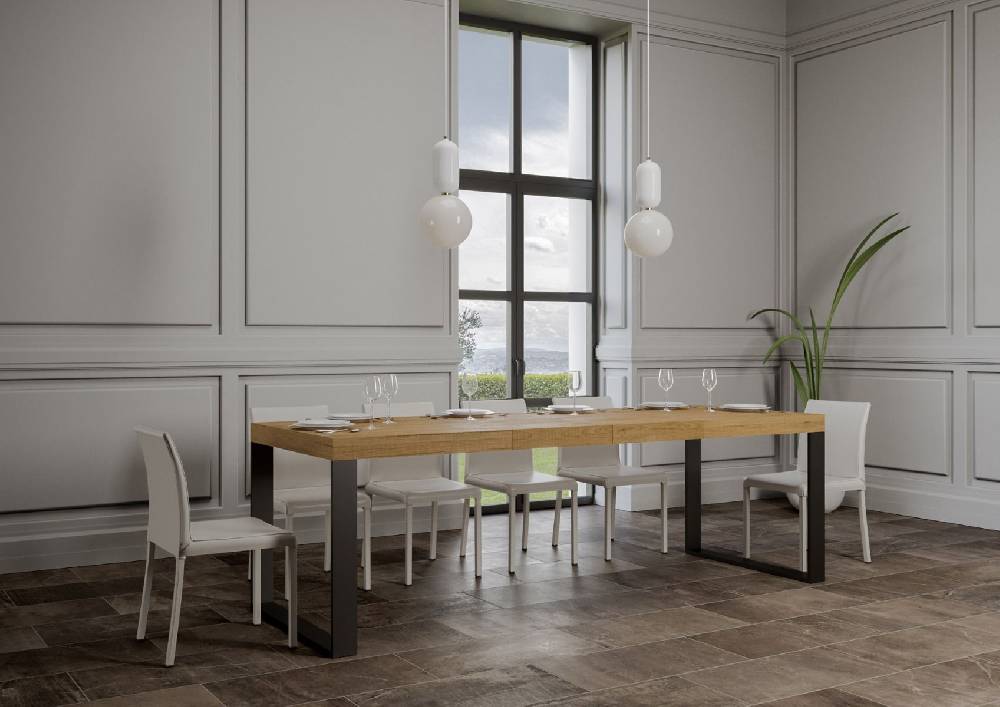 Itamoby Tavolo Tecno Premium Allungabile piano Quercia Natura 90×180 Allungato 440 telaio Antracite Negozio