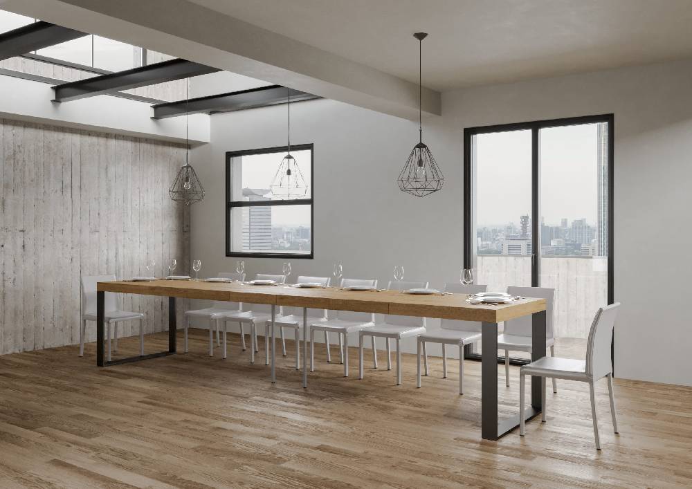 Itamoby Tavolo Tecno Premium Allungabile piano Quercia Natura 90×180 Allungato 440 telaio Antracite Negozio