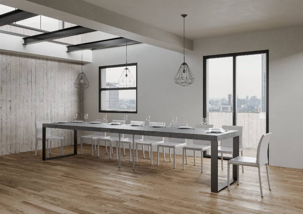 Itamoby Tavolo Tecno Premium Allungabile piano Cemento 90×130 Allungato 390 telaio Antracite Negozio online di fabbrica