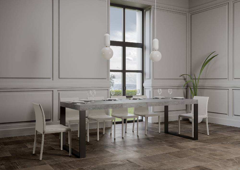 Itamoby Tavolo Tecno Premium Allungabile piano Cemento 90×160 Allungato 264 telaio Antracite Offerta esclusiva
