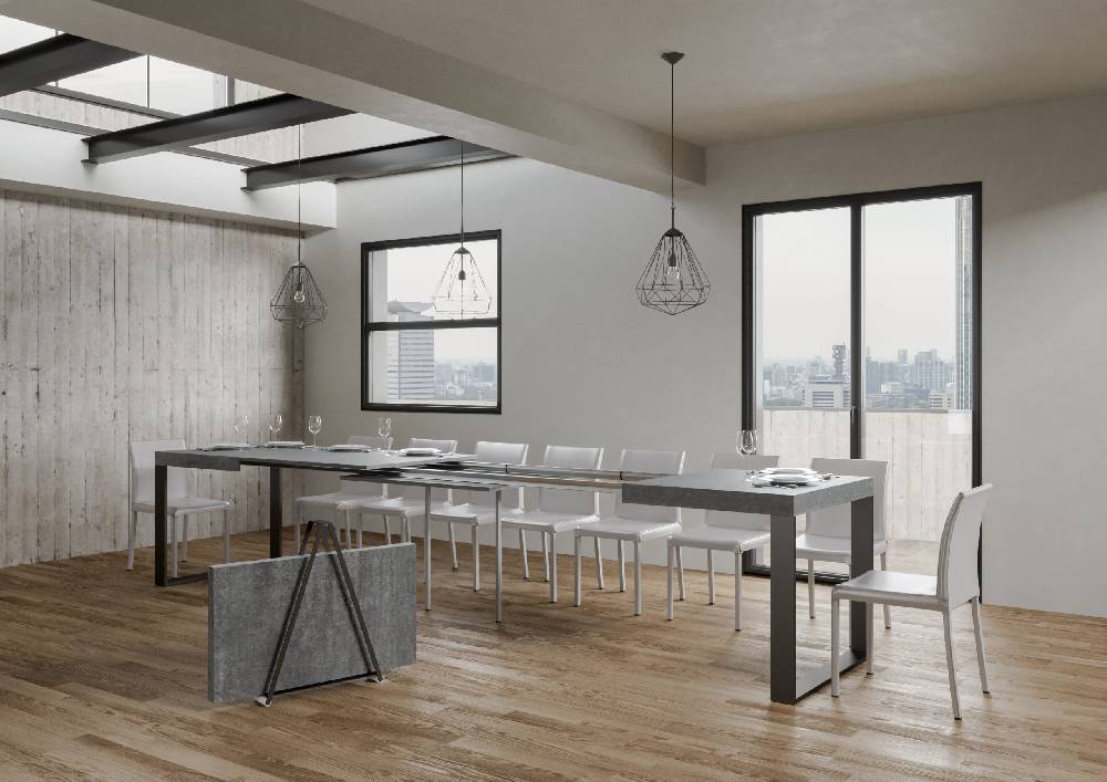 Itamoby Tavolo Tecno Allungabile piano Cemento 90×180 Allungato 440 telaio Antracite Offerta San Valentino