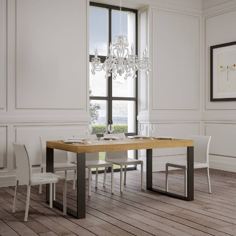Itamoby Tavolo Tecno Allungabile piano Quercia Natura 90×180 Allungato 440 telaio Antracite Enormi sconti