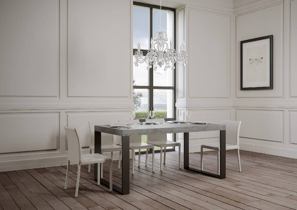 Itamoby Tavolo Tecno Allungabile piano Cemento 90×160 Allungato 420 telaio Antracite Officina