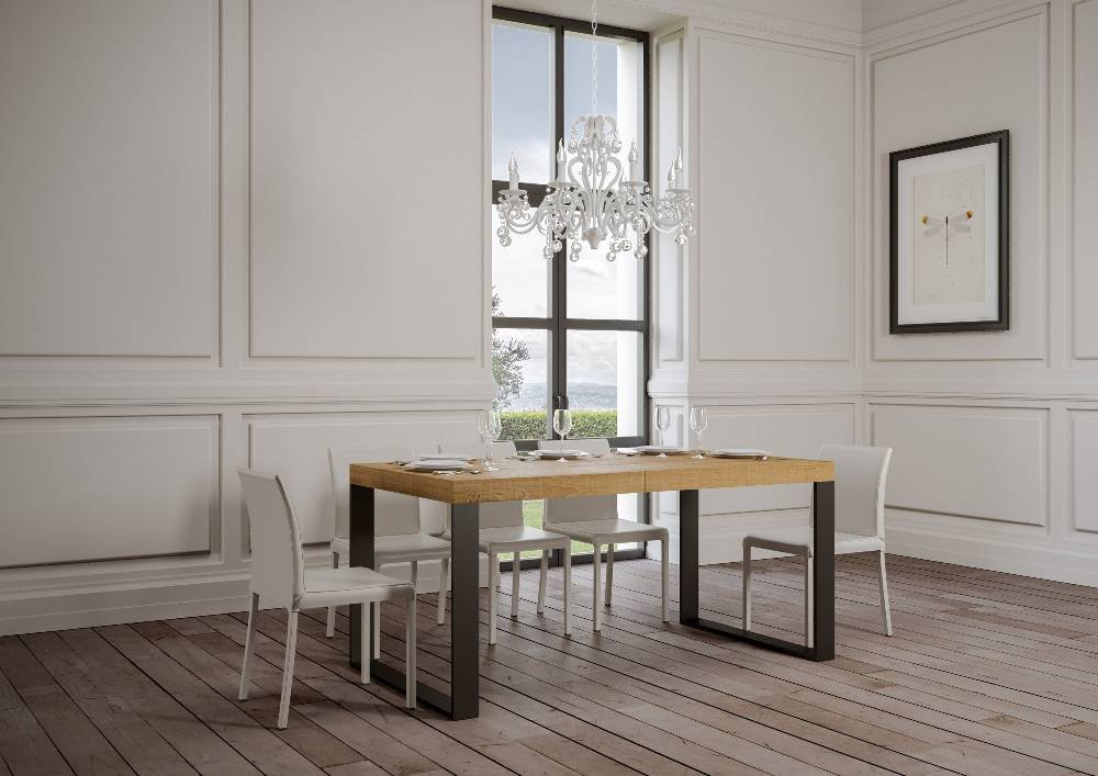 Itamoby Tavolo Tecno Allungabile piano Quercia Natura 90×180 Allungato 284 telaio Antracite Italy