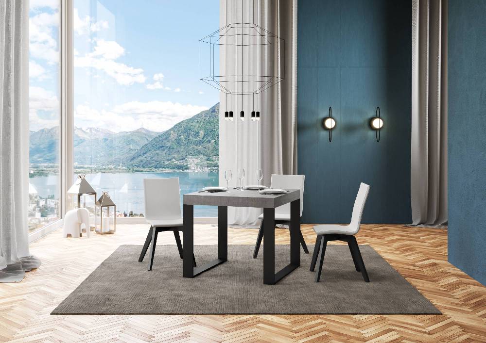 Itamoby Tavolo Tecno Allungabile piano Cemento 90×90 Allungato 246 telaio Antracite Qualità Garantita