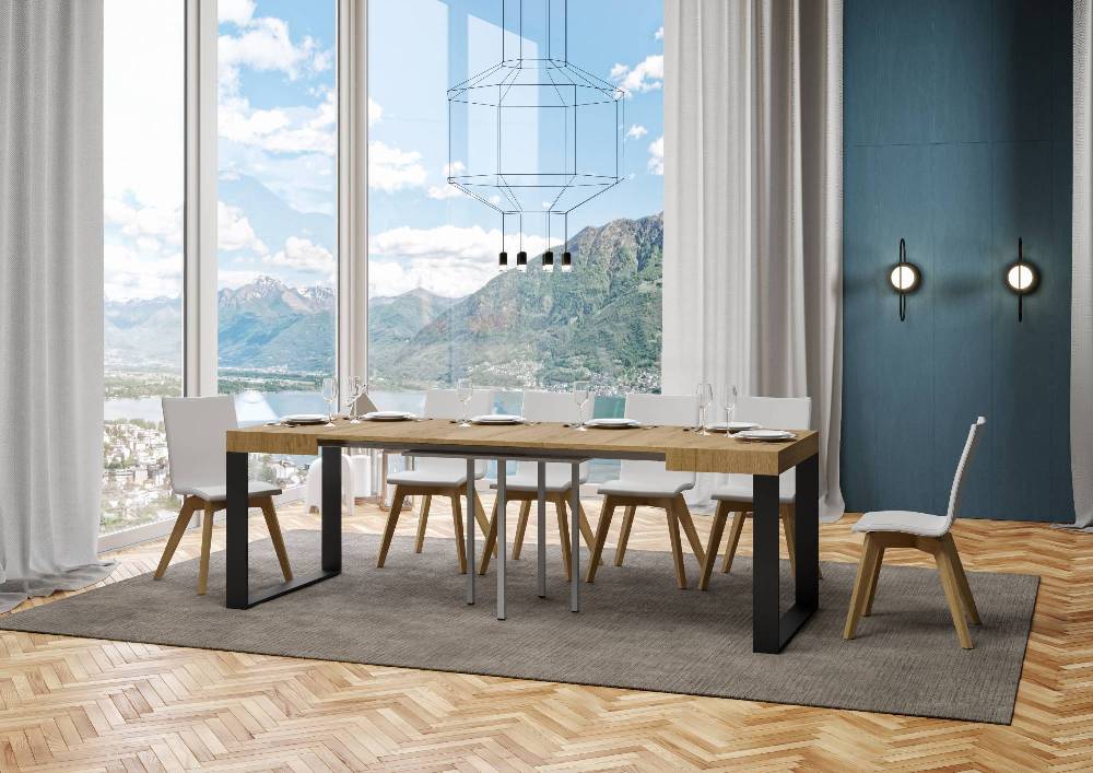 Itamoby Tavolo Tecno Allungabile piano Quercia Natura 90×90 Allungato 246 telaio Antracite Negozi Online