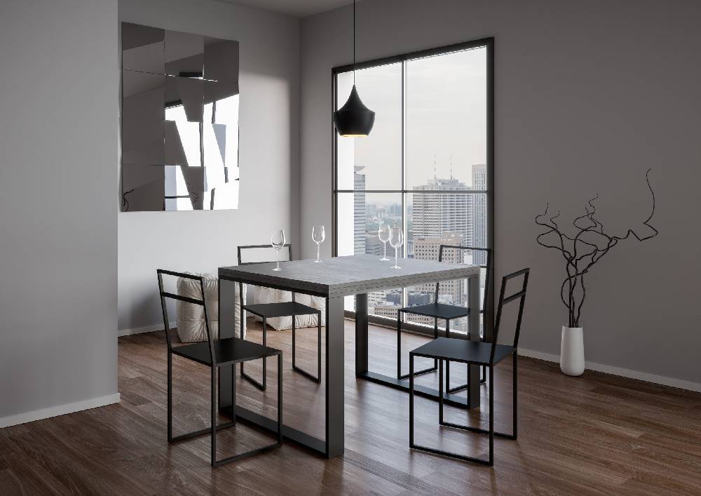 Itamoby Tavolo Tecno Libra Cemento 90×120 Allungato 90×240 telaio Antracite Promozione Limitata