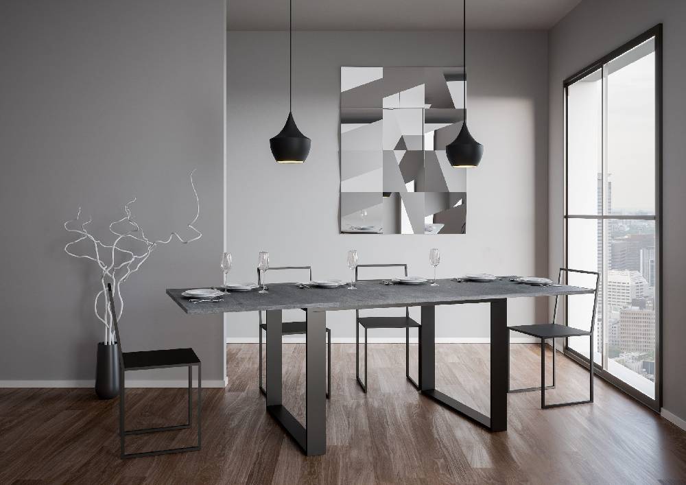 Itamoby Tavolo Tecno Libra Cemento 90×120 Allungato 90×240 telaio Antracite Promozione Limitata