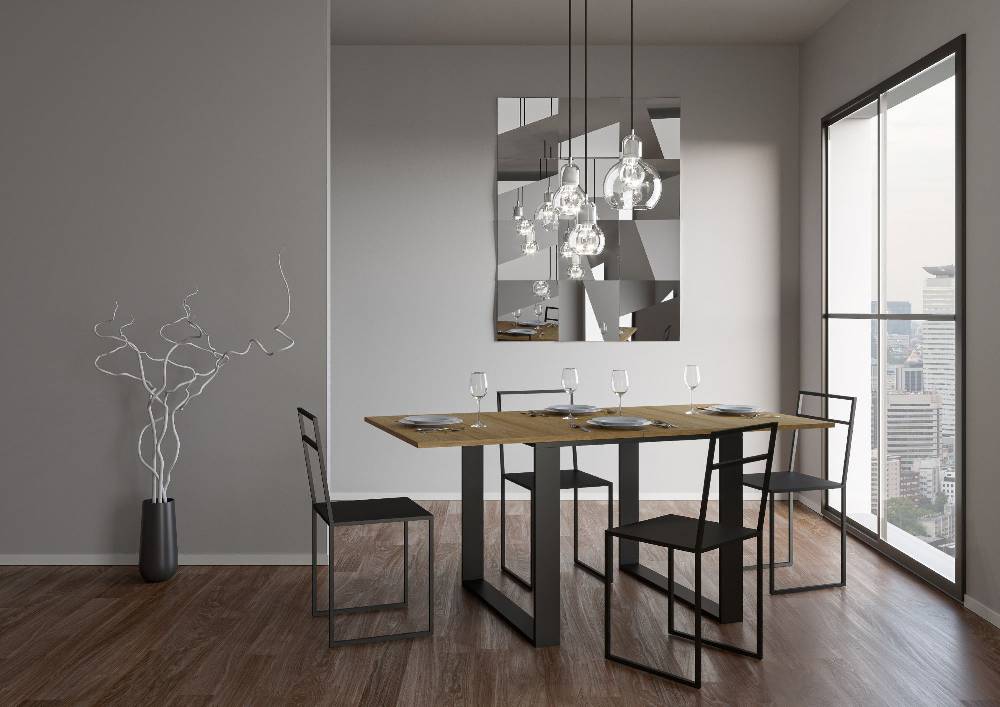 Itamoby Tavolo Tecno Libra Quercia Natura 90×90 Allungato 90×180 telaio Antracite Affare Del Giorno