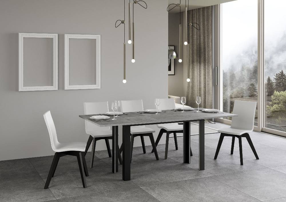 Itamoby Tavolo Linea Double Cemento 120×45 aperto/Allungato 120×90/200×90 gambe/telaio Antracite Sottocosto