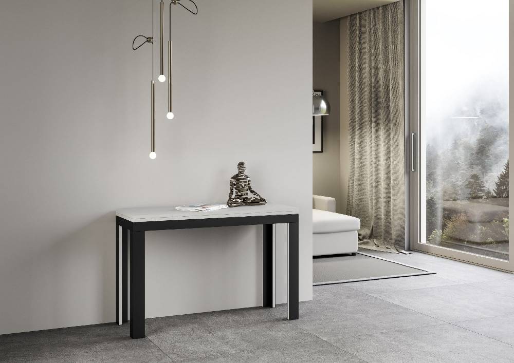 Itamoby Tavolo Linea Double Bianco Frassino 120×45 aperto/Allungato 120×90/200×90 gambe/telaio Antracite Convenienza