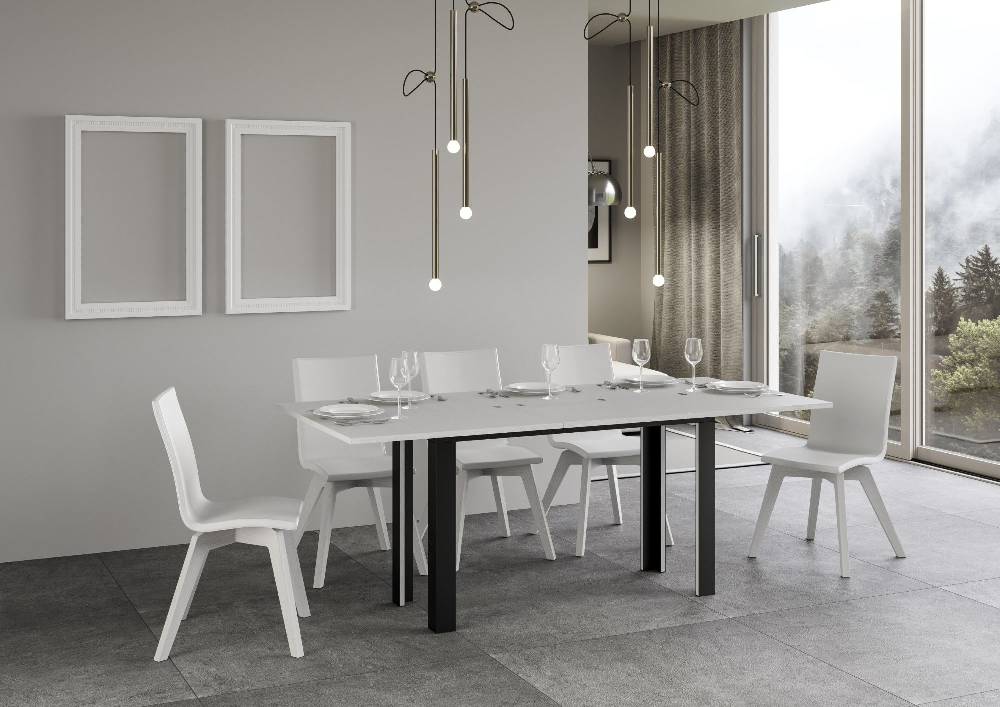 Itamoby Tavolo Linea Double Bianco Frassino 120×45 aperto/Allungato 120×90/200×90 gambe/telaio Antracite Convenienza