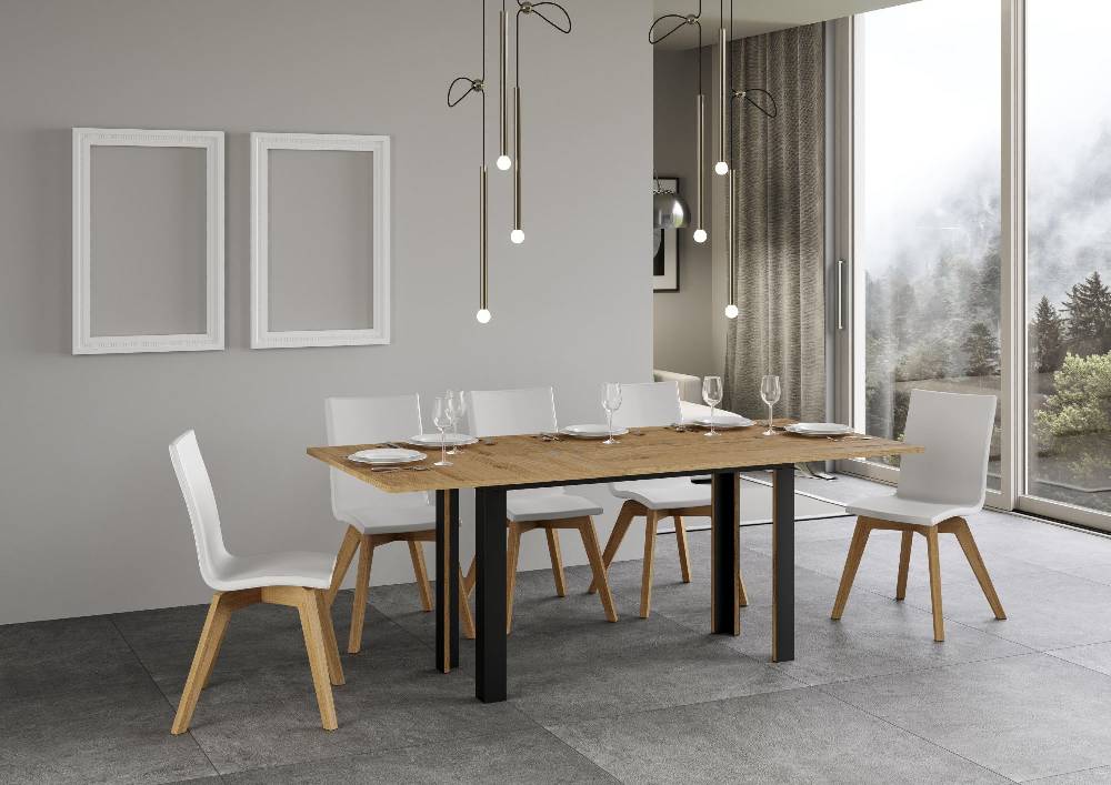 Itamoby Tavolo Linea Double Quercia Natura 120×45 aperto/Allungato 120×90/200×90 gambe/telaio Antracite Novità
