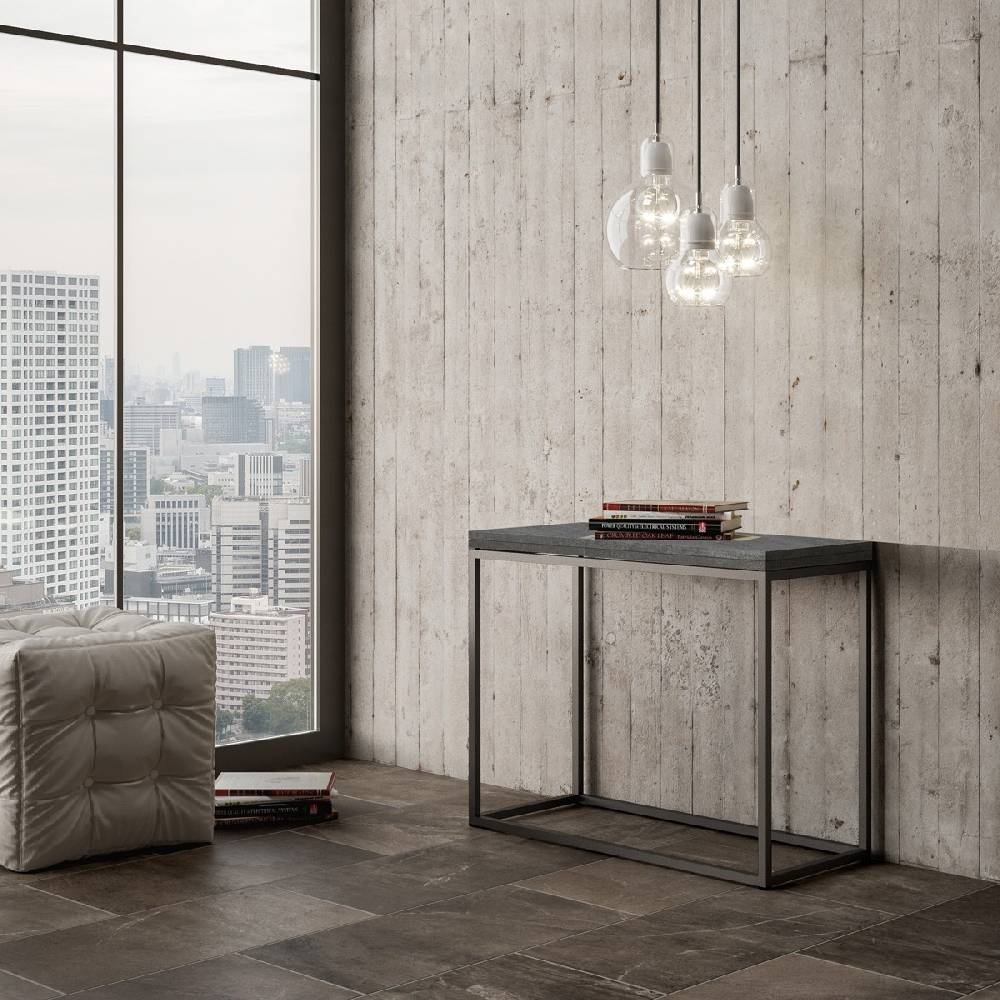 Itamoby Consolle Nordica Libra Cemento 90×45 Allungato 90×90 telaio Antracite Fornitura limitata