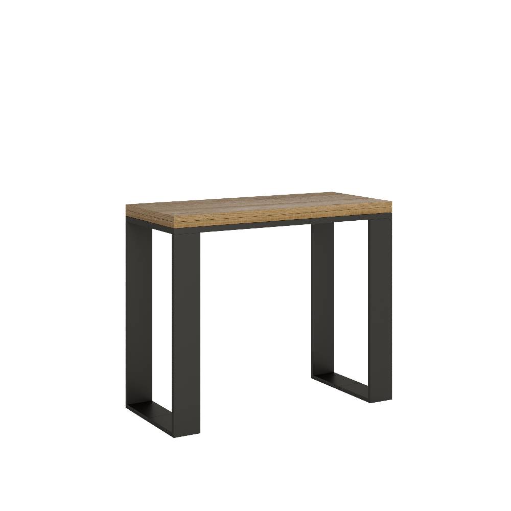Itamoby Consolle Tecno Libra Quercia Natura 90×45 Allungato 90×90 telaio Antracite