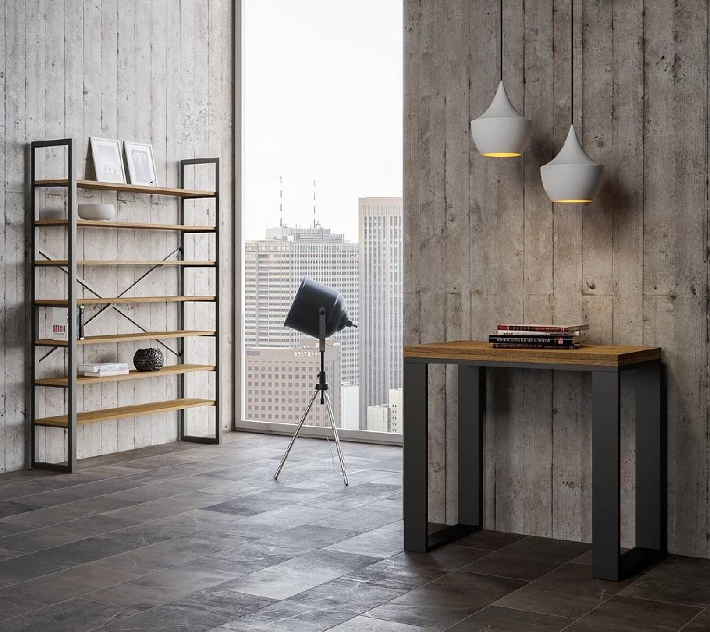 Itamoby Consolle Tecno Libra Quercia Natura 90×45 Allungato 90×90 telaio Antracite Offerta speciale della fabbrica