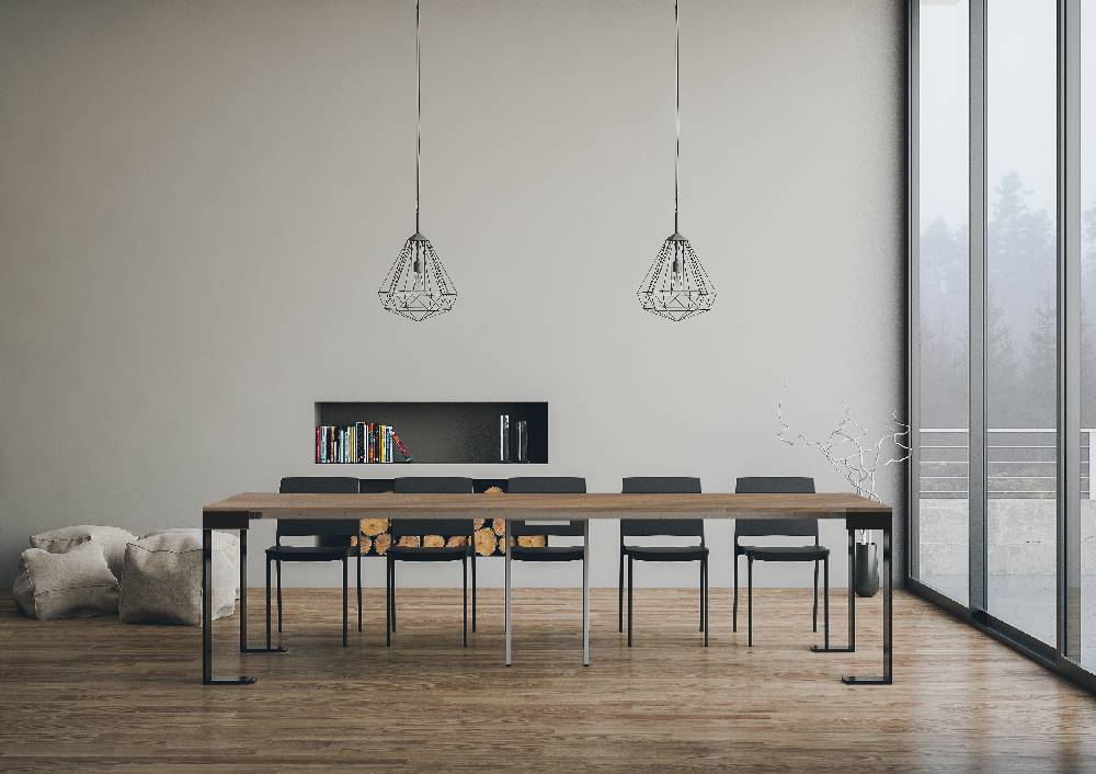 Itamoby Consolle Tecno Evolution Noce 90×40 Allungato 90×300 telaio Antracite Sostegno trimestrale
