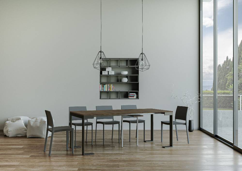 Itamoby Consolle Tecno Evolution Small Noce 90×40 Allungato 90×196 telaio Antracite Super sconto