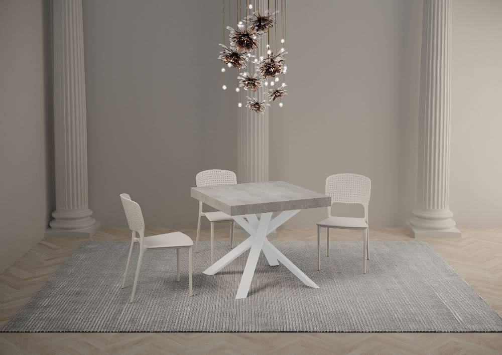 Itamoby Tavolo Clerk 90×90 allungato 194 piano Cemento gambe Bianco Novità