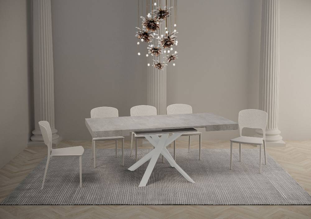 Itamoby Tavolo Clerk 90×90 allungato 194 piano Cemento gambe Bianco Novità