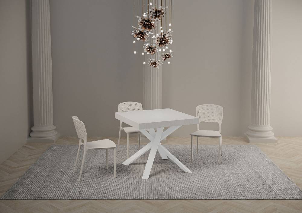 Itamoby Tavolo Clerk 90×90 allungato 194 piano Bianco Frassino gambe bianco Sconto