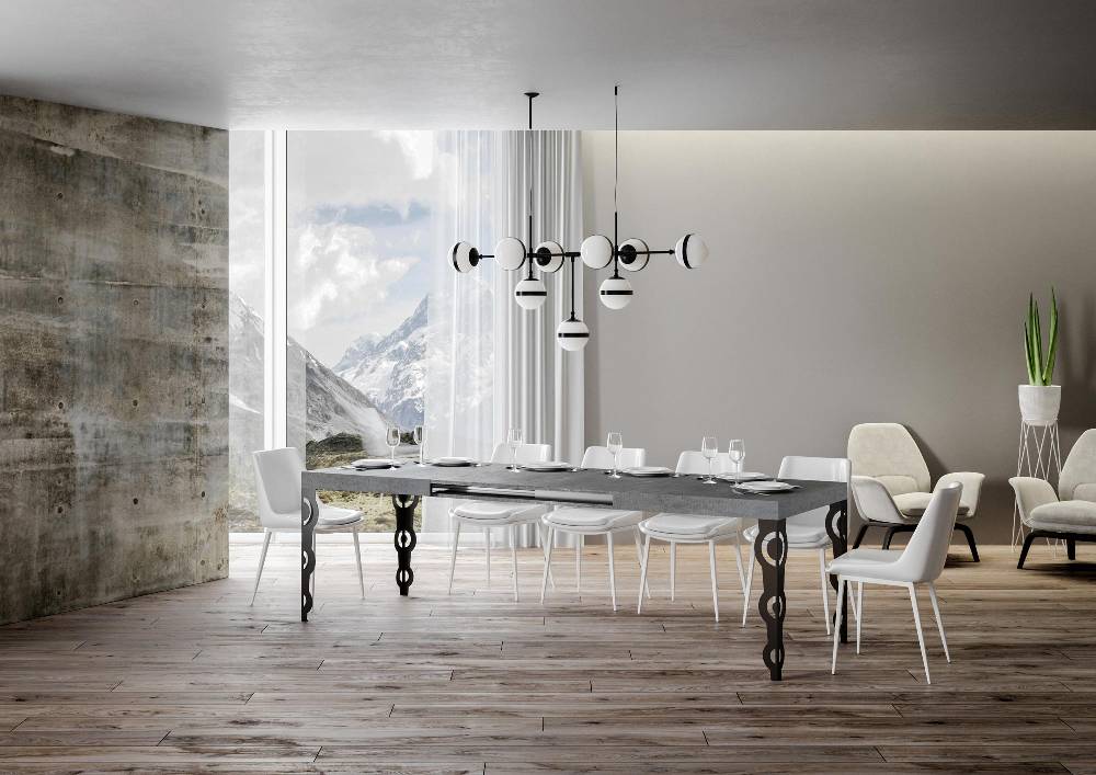 Itamoby Tavolo allungabile 90X120/224 cm Karamay Cemento telaio Antracite Black Friday
