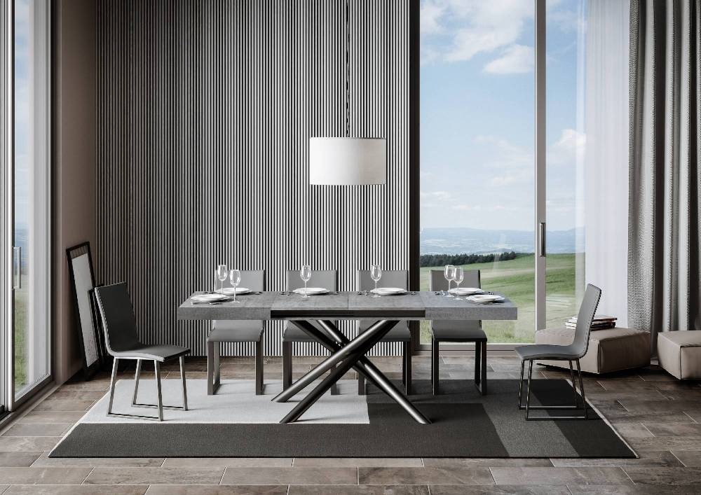 Itamoby Tavolo allungabile 90×120/224 cm Famas Cemento telaio Antracite Smaltimento dello stoccaggio